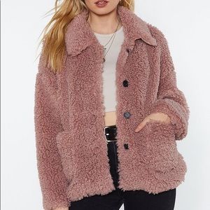 Nasty Gal Lucy Wang Pink Teddy Coat